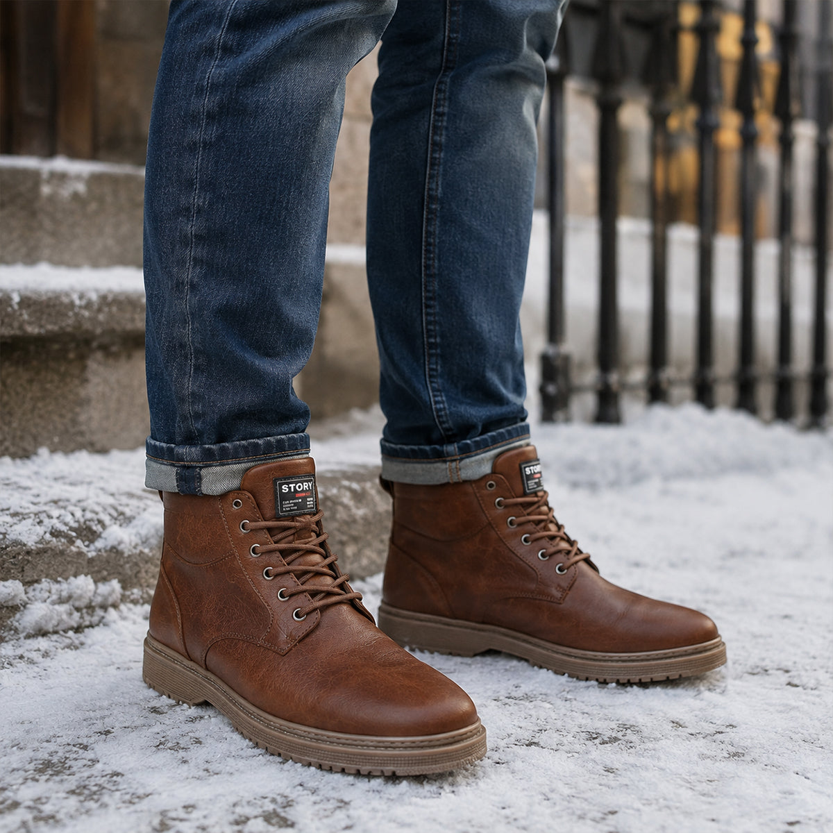 Men’s Classic Lace Up Leather Ankle Snow Boots