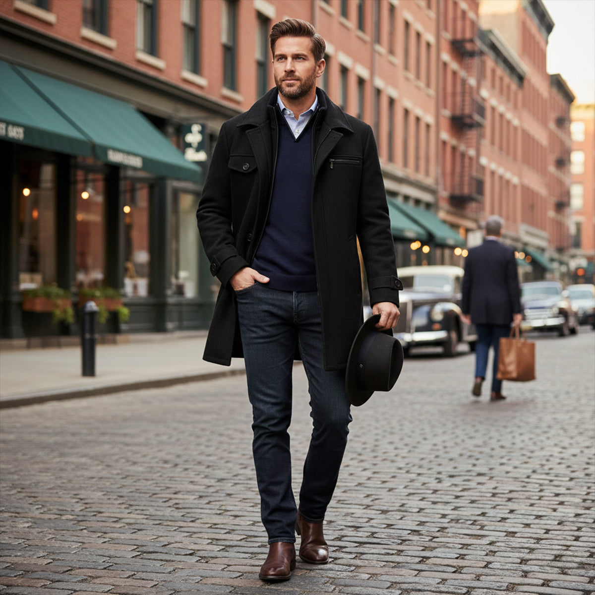 Men’s Smart Wool Blend Jacket with Zipper and Button Closure