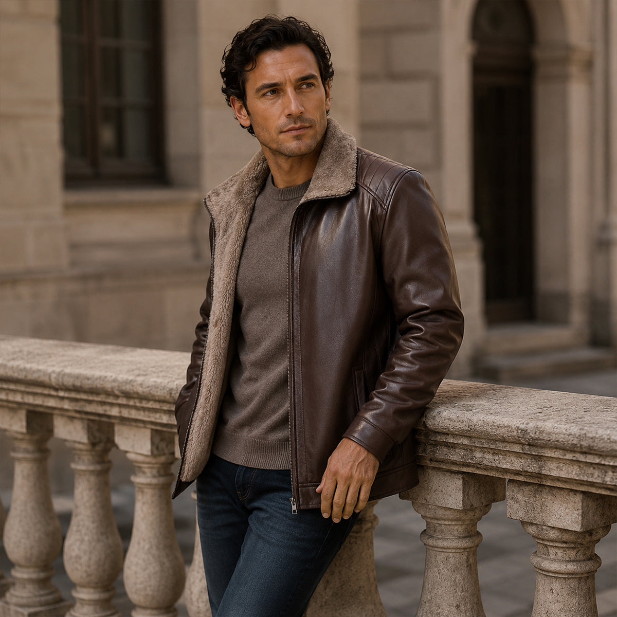 The Pantelleria Men’s Winter Fleece Lined Faux Leather Jacket