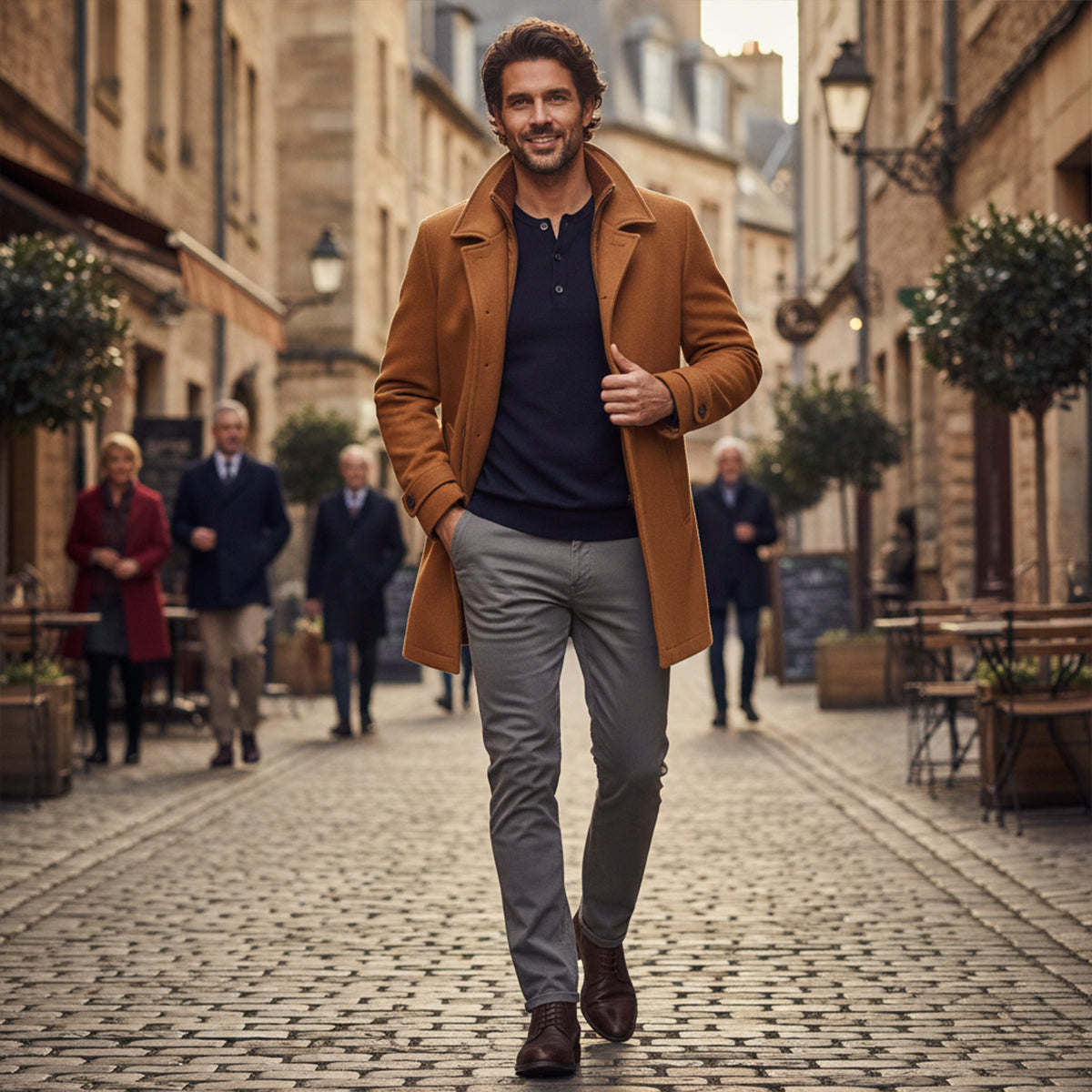 Men’s Smart Wool Blend Jacket with Zipper and Button Closure