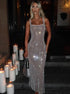 Women's Full Length Silver Sequin Maxi Dress