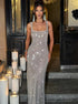 Women's Full Length Silver Sequin Maxi Dress