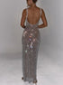 Women's Full Length Silver Sequin Maxi Dress
