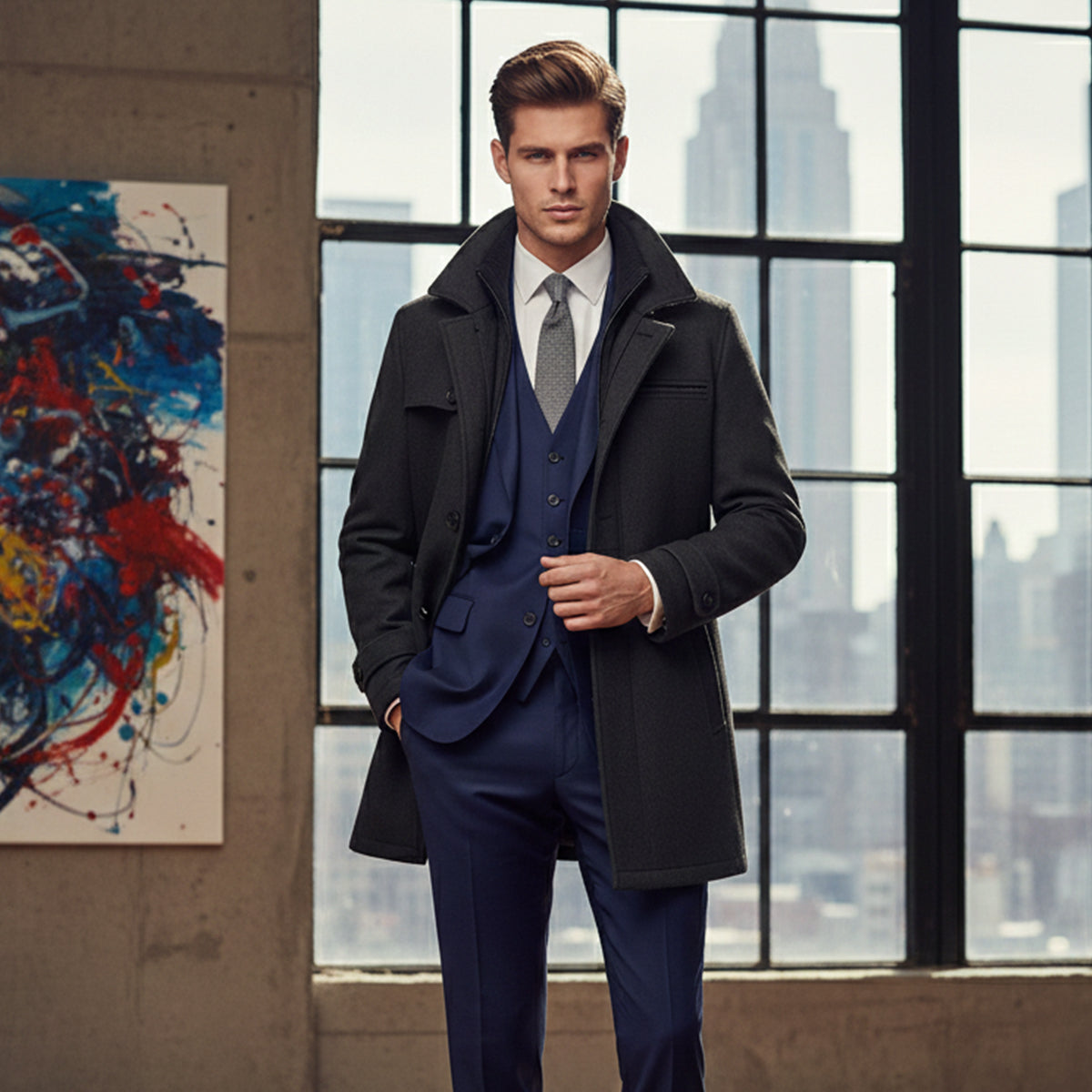 Men’s Waterproof Casual Long Jacket with Adjustable Cuffs