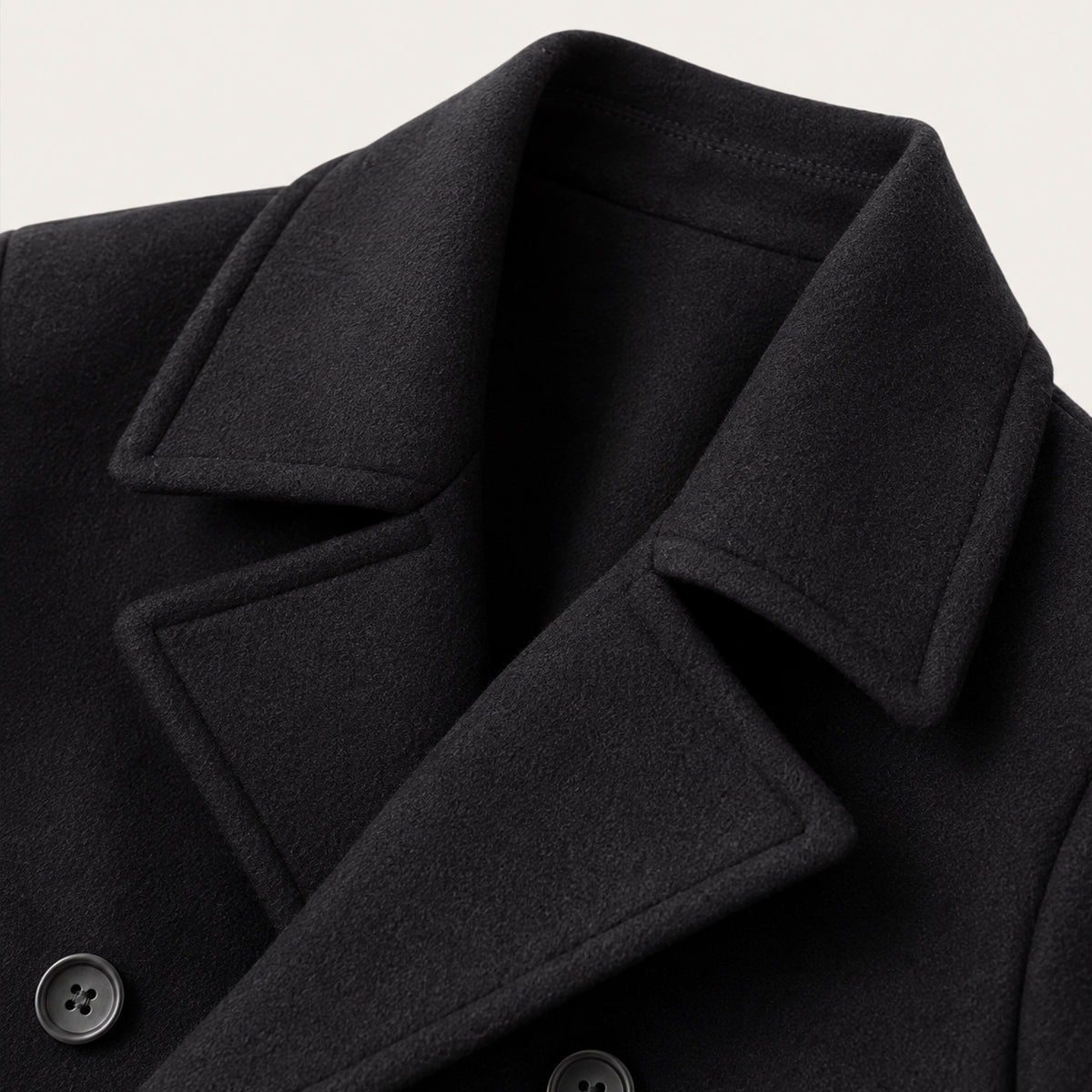 Men’s Warm Winter  Double Breasted Wool Peacoat – Black