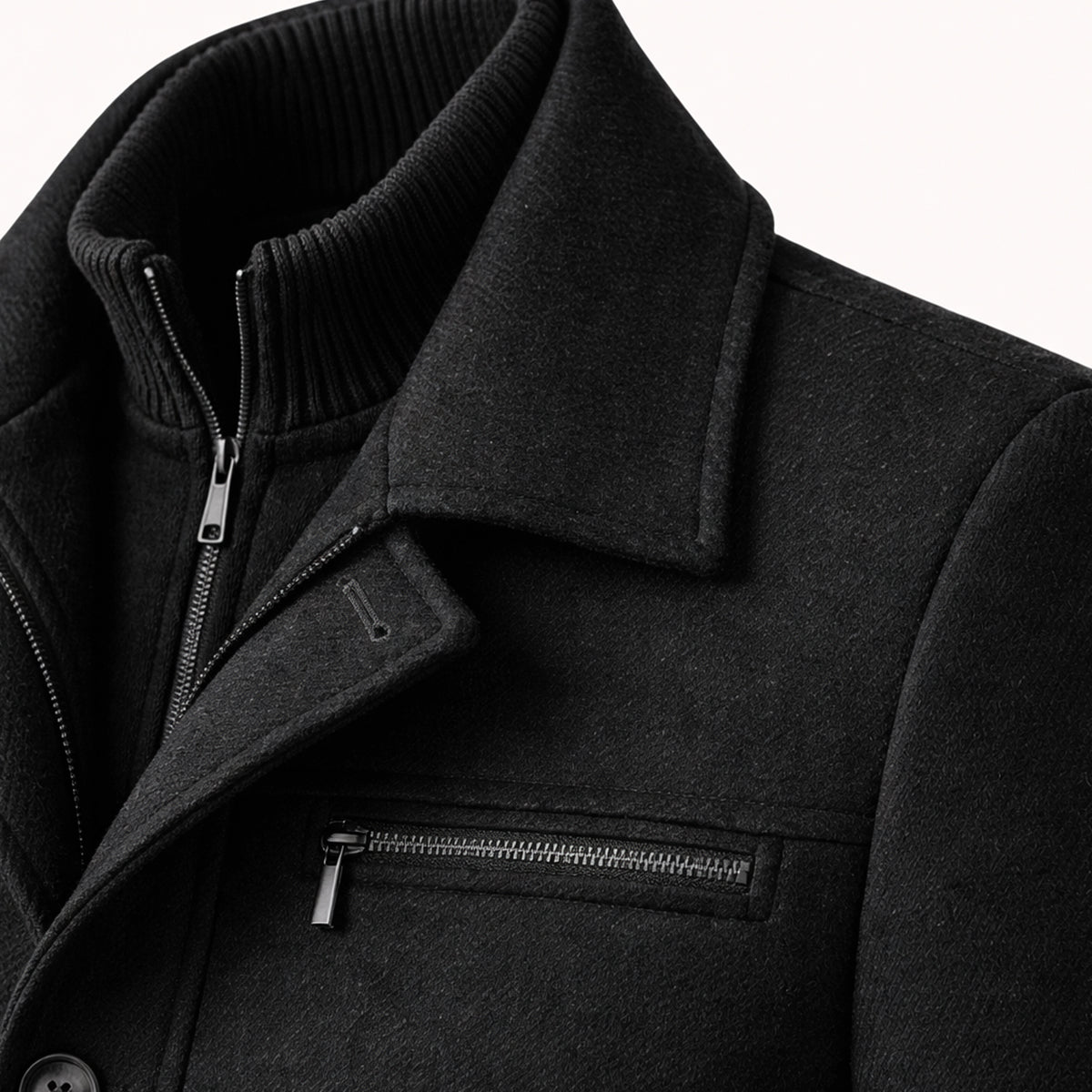 Men’s Smart Wool Blend Jacket with Zipper and Button Closure