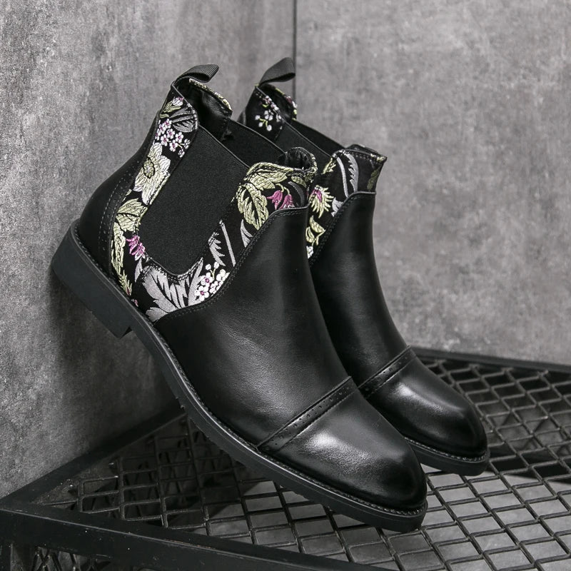 Men's Chelsea Boots with Embroidery – Slip On