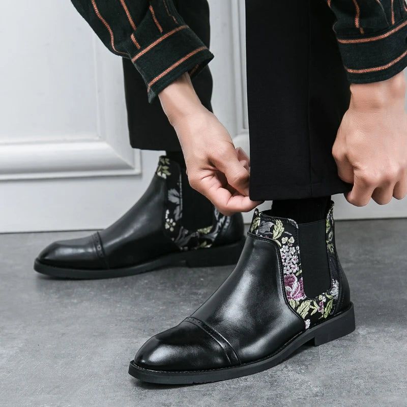 Men's Chelsea Boots with Embroidery – Slip On