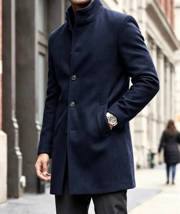 Men's Funnel Neck Wool Coat