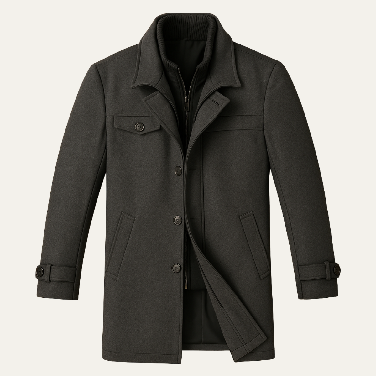 Men’s Smart Wool Blend Jacket with Zipper and Button Closure
