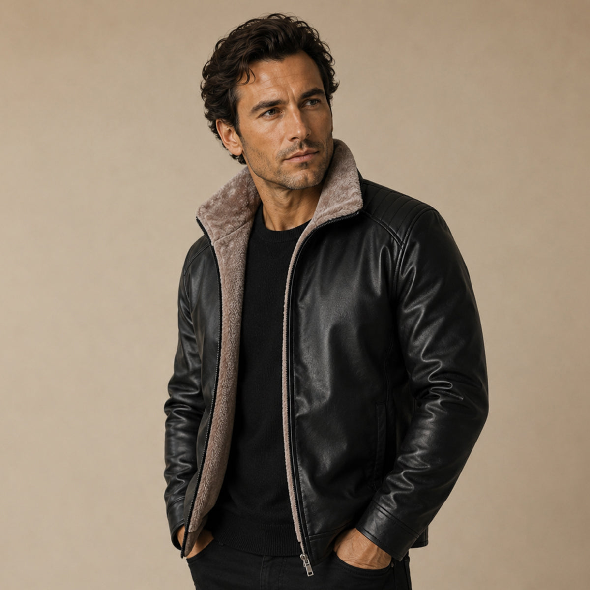 The Pantelleria Men’s Winter Fleece Lined Faux Leather Jacket