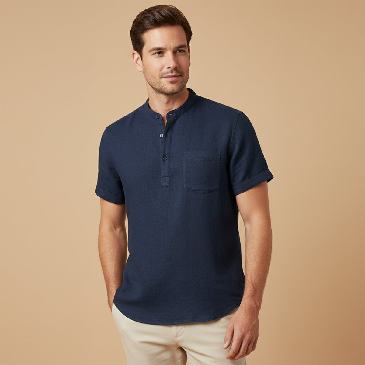The Roma Men’s Casual Henley Linen Shirt
