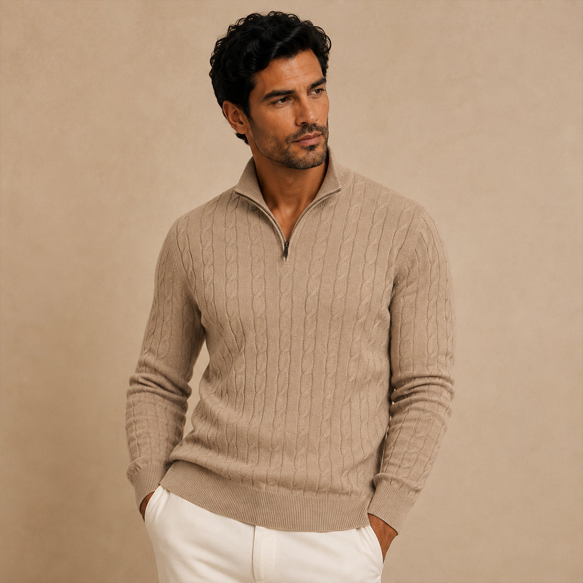 The St. Moritz Cable Knit Zipper Sweater for Men Old Money Style