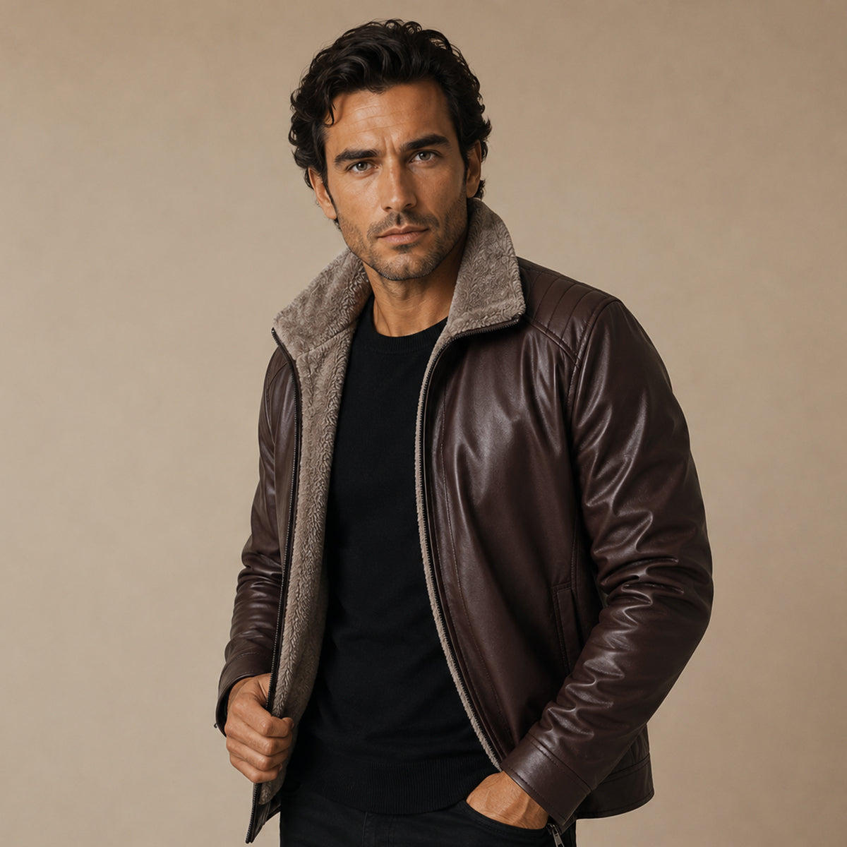 The Pantelleria Men’s Winter Fleece Lined Faux Leather Jacket