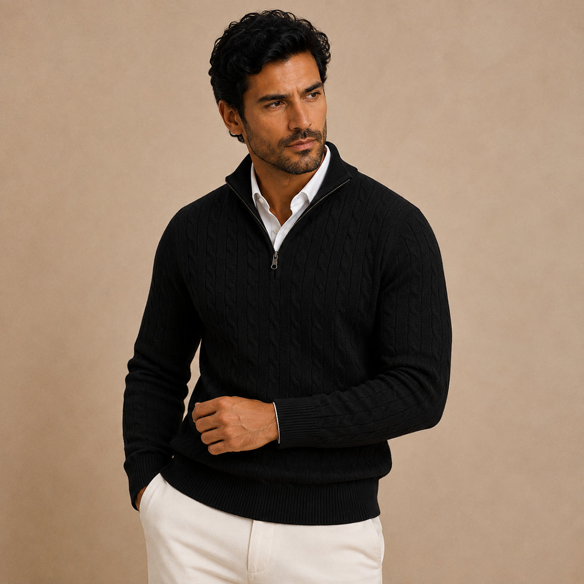 The St. Moritz Cable Knit Zipper Sweater for Men Old Money Style