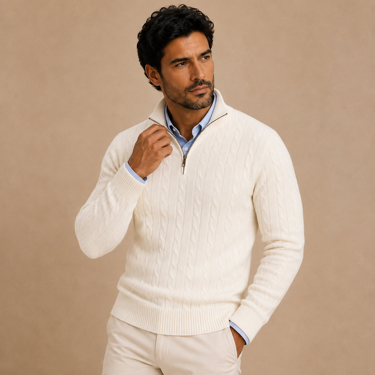 The St. Moritz Cable Knit Zipper Sweater for Men Old Money Style
