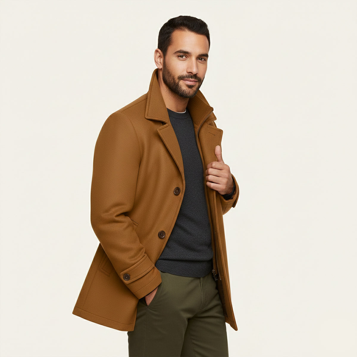 Men’s Waterproof Casual Long Jacket with Adjustable Cuffs