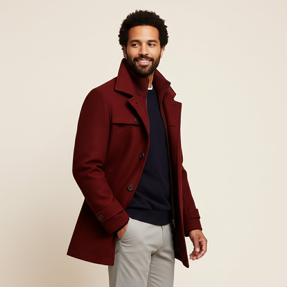 Men’s Waterproof Casual Long Jacket with Adjustable Cuffs