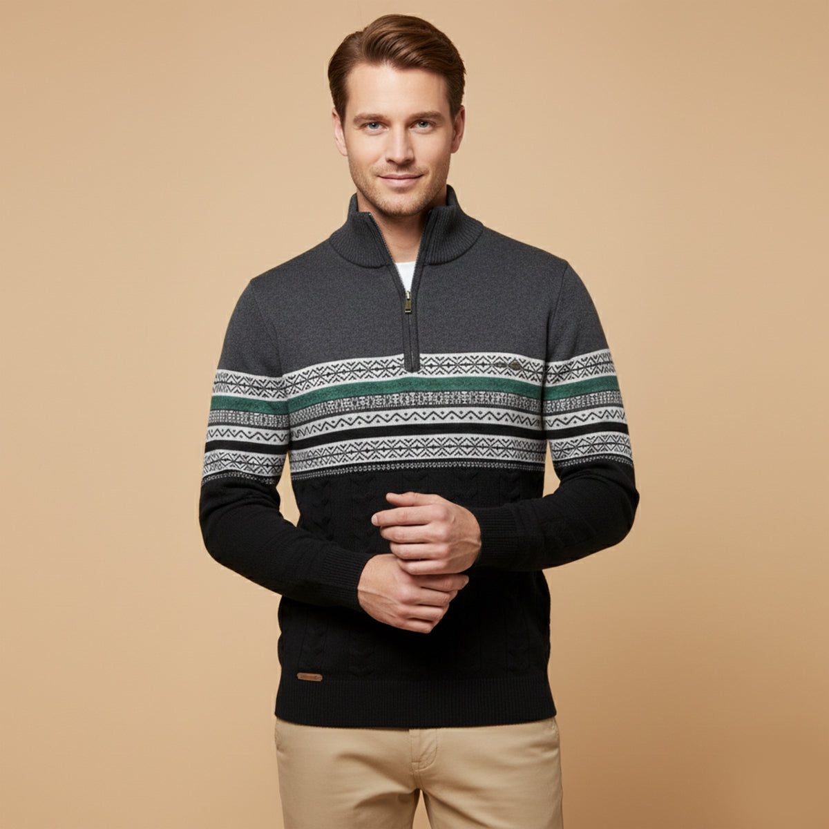 The Chatsworth Men's Quarter Zip Cotton Sweaters – Fair Isle Knit