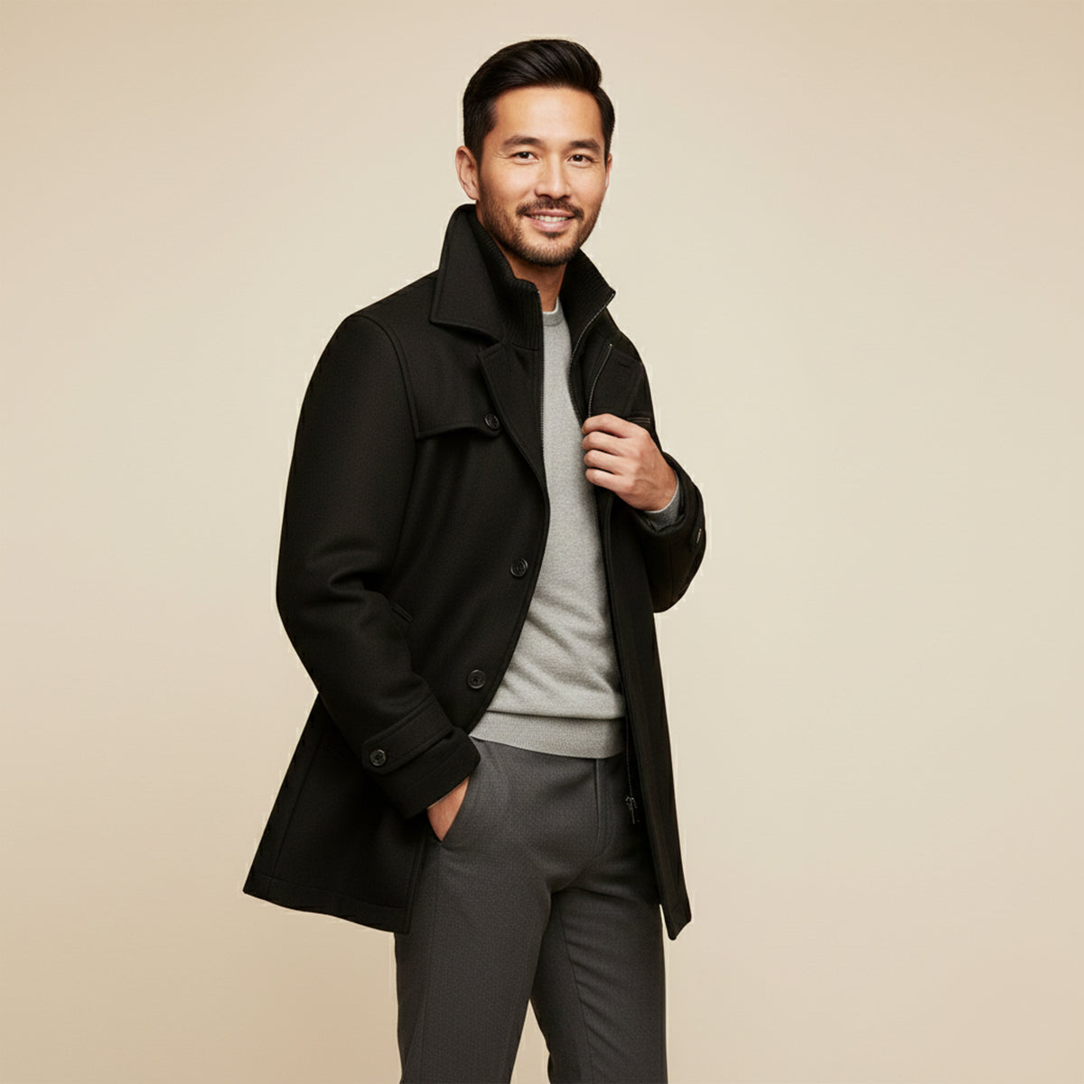 Men’s Waterproof Casual Long Jacket with Adjustable Cuffs