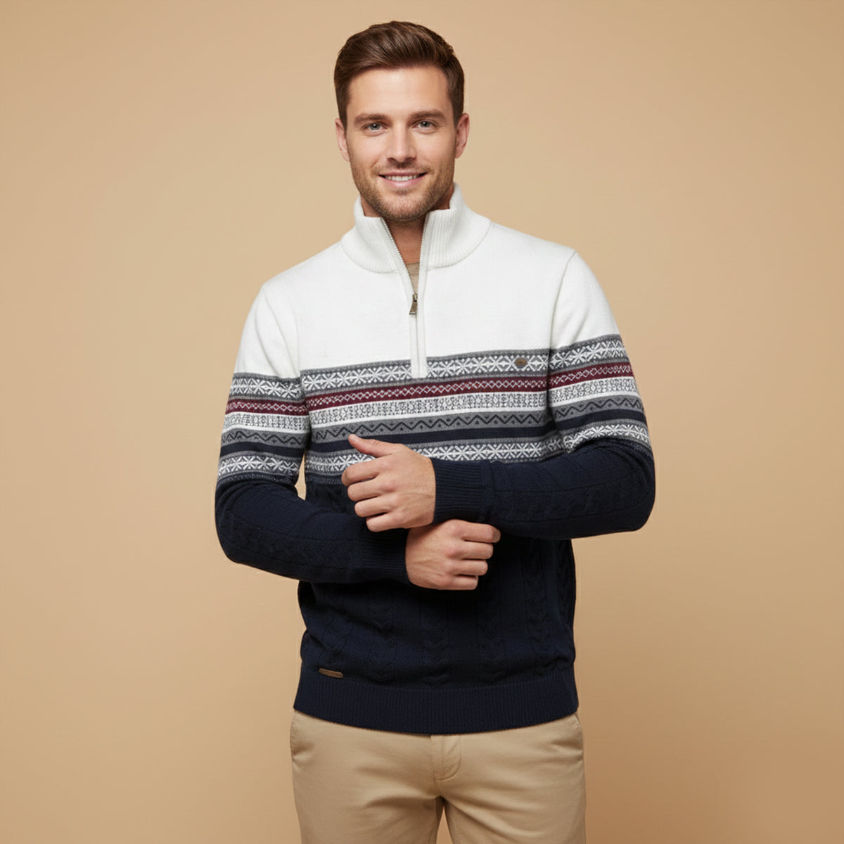 The Chatsworth Men's Quarter Zip Cotton Sweaters – Fair Isle Knit