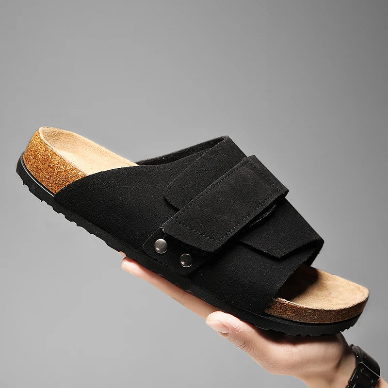 Men's Slide Sandals – Wide Strap Suede Look