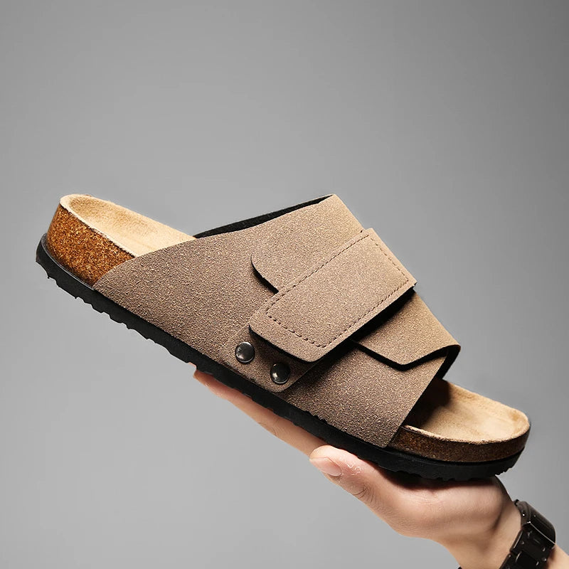 Men's Slide Sandals – Wide Strap Suede Look