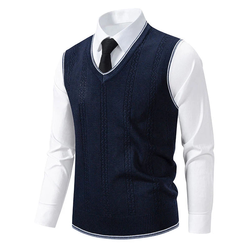 Men's Cable Knit Vest – V Neck Layering
